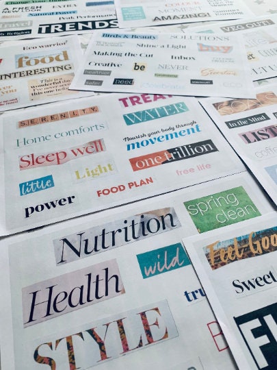 Real Magazine Words Printable Vision Board Kit Magazine Words, Law of ...