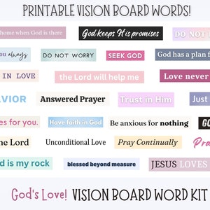Mots de l'amour de Dieu, Vision Board imprimable, Kit de fête Vision Board 2025, Kit de mots Faith Vision Board