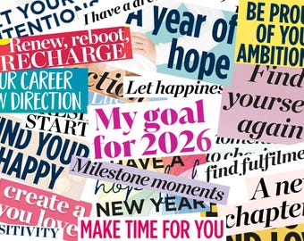 50+ Happy 2026! Magazine Words Printable, Vision Board Words, Vision Board 2026, Magazine Clippings for Scrapbooking, Vision Board Party Kit