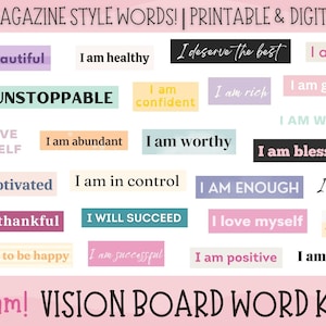 Affirmation Vision Board Words, Vision Board Digital, Affirmation Vision Board Printable, Vision Board Kit for Girls