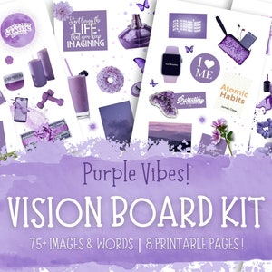 Lila Vision Board druckbare, Vision Board Kit für Frauen 2025, Vision Board für Mädchen, Manifestation druckbare Planner Aufkleber