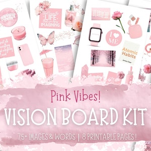 Tavola della visione rosa stampabile per donne, kit tavola della visione per ragazze, tavola dell'umore rosa, manifestazione stampabile, pianificatore della legge dell'attrazione