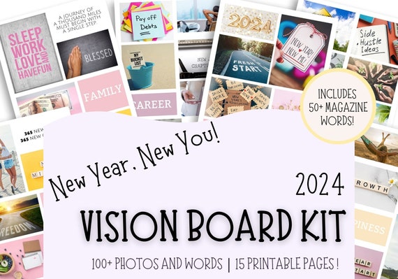 2024 Vision Board Kit, Vision Board Party Printables, Vision Board
