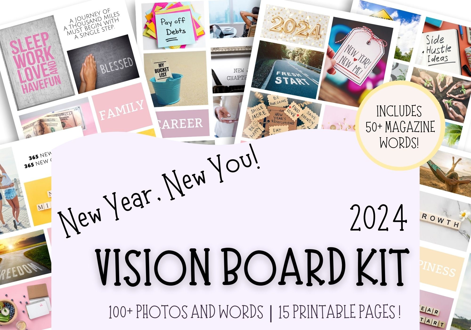 2024 Vision Board Party Kit Goal Mood Board for Women, Engagement Money New  Year Pregnancy Vision Board, Printable Vision Board Clip Art Set