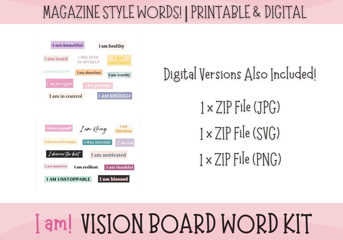 Affirmation Vision Board Words Vision Board Digital - Etsy