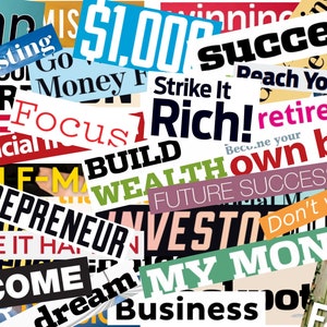 Parole di Money Magazine stampabili, 125+ parole di Money & Business Vision Board, Vision Board degli imprenditori 2025, Ritagli di riviste stampabili
