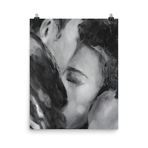 Handdrawn Couple Embrace, Black and White Poster, Wedding Gift, Engagement, Anniversary, Romantic Wall Art, Pencil Sketch, Closeup Love