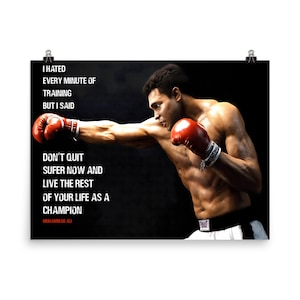 Poster di Muhammad Ali in Azione, con Citazione Motivazionale, Arte per Palestra e Decorazione da Parete