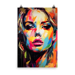 Colorful Woman Portrait Poster - Vibrant Face Print in Pop Art Style - Modern Abstract Art - Wall Decor