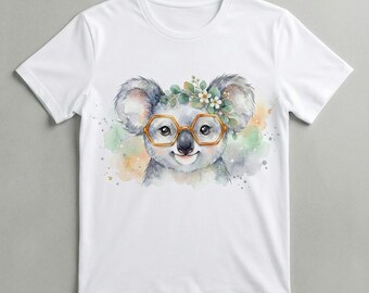 Schattige koala met bril aquarel clipart, png digitale download, kinderdagverblijf kunst