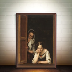 Two Women at a Window by Bartolomeo Estaban Murillo,Classical Vintage Art,Instant Download ,Printable Poster - Wall Art,Antique Woman Print