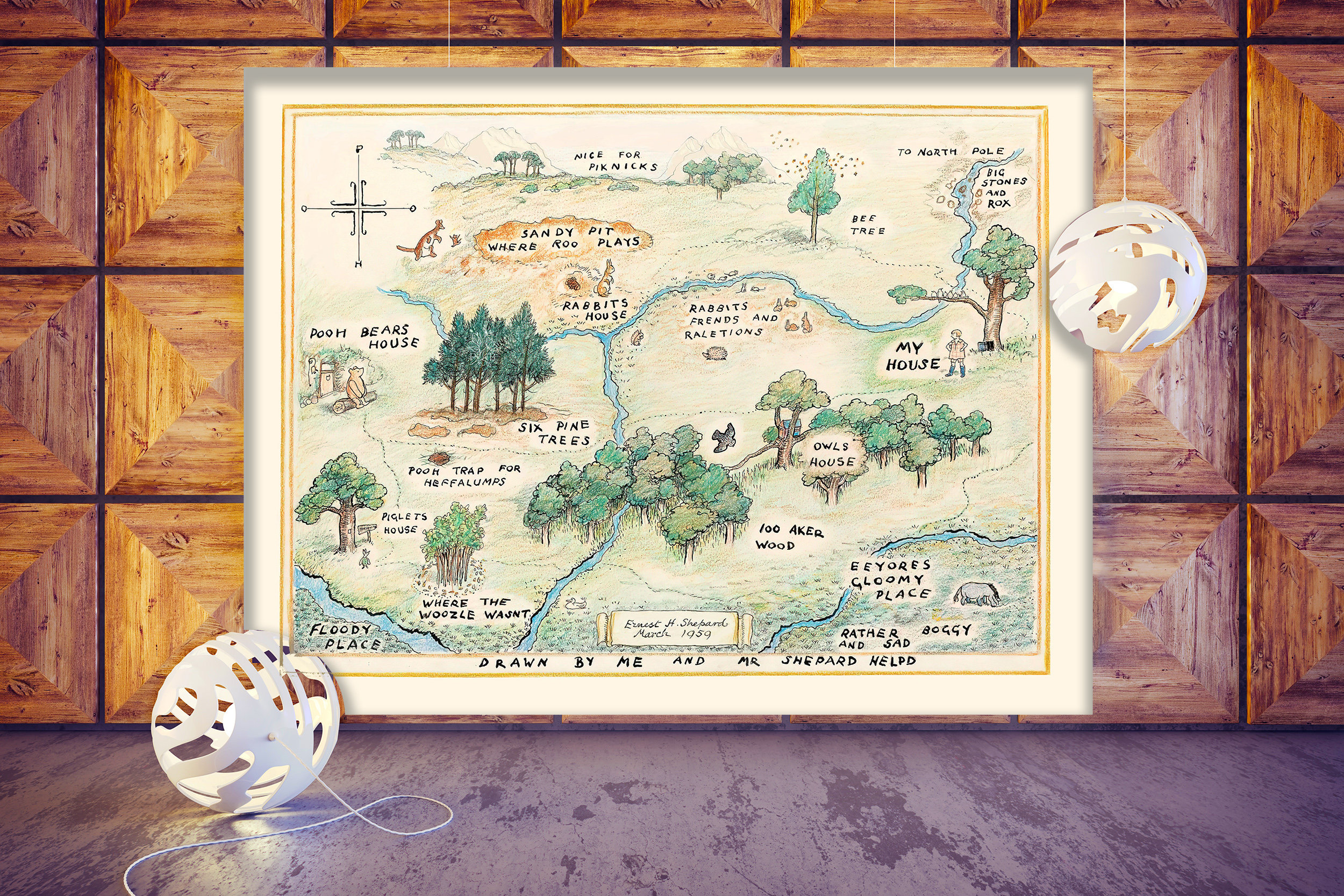 100 Acre Wood Map Printable Winnie-the-pooh Classic Map, Baby Shower