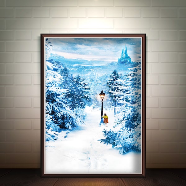 Narnia Wall Art,Narnia snow, Narnia Poster, Chronicles of Narnia Art, Lamp Post Winter Art Print, Narnia Printable, Narnia Canvas