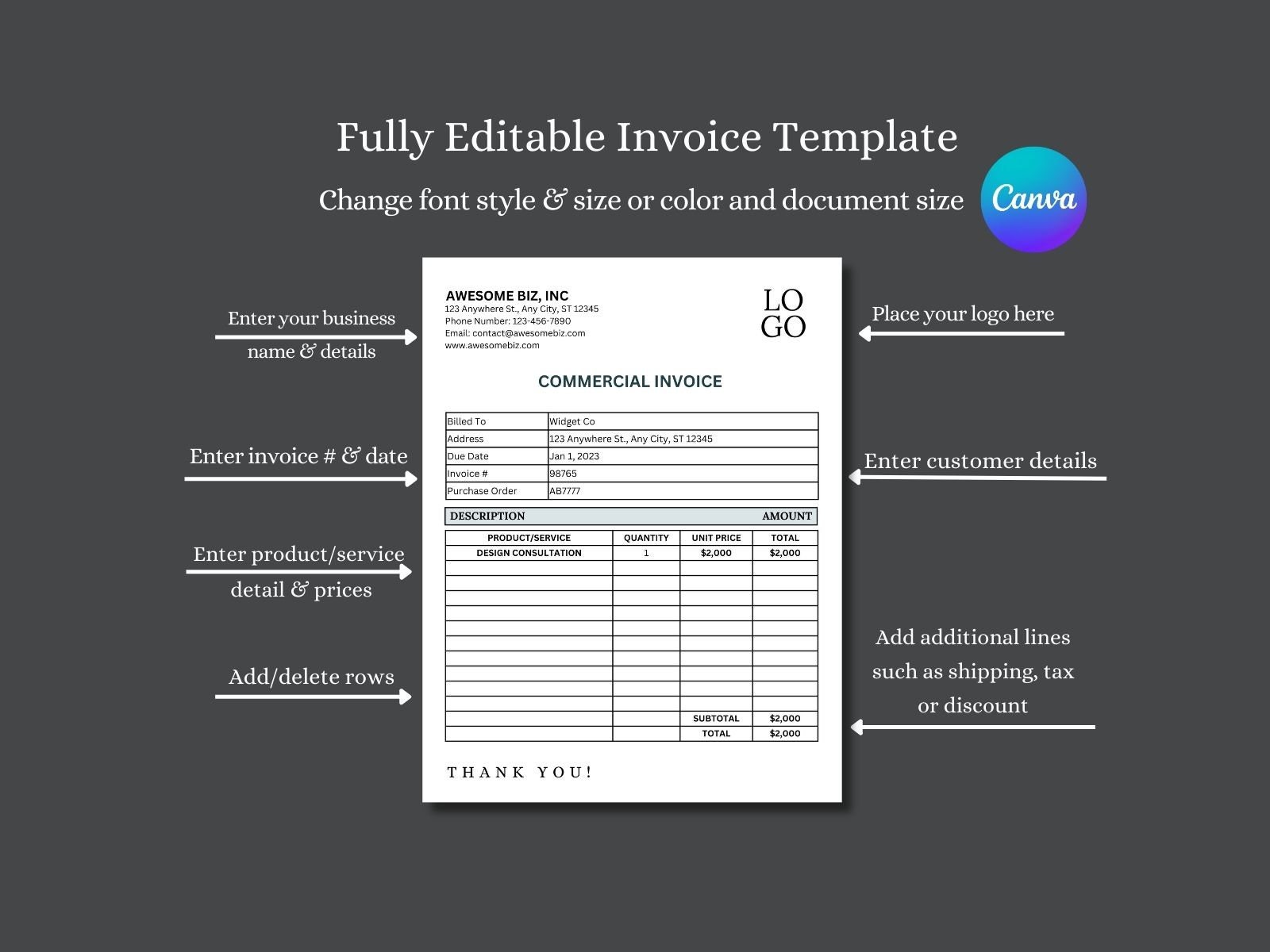 Customizable Invoice Template Canva Simple Editable Invoice Small Customizable Invoice Template Canva Simple Editable Invoice Small