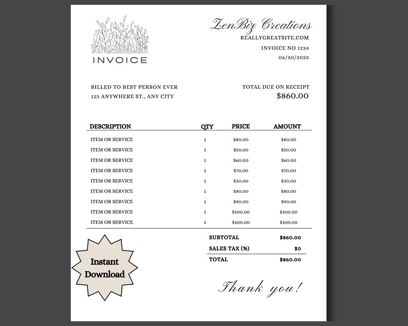Customizable Invoice Template Editable Boho Business Invoice Canva