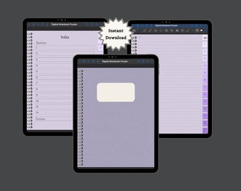 Digital Journal Portrait Goodnotes Digital Notebook for iPad With 12 Hyperlinked Sections Notability PDF Digital Journal Purple