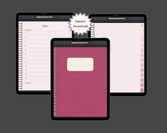 Digitales Journal Portrait Goodnotes Digitales Notizbuch für iPad mit 12 Hyperlink Abschnitten Notability PDF Digital Journal Pink