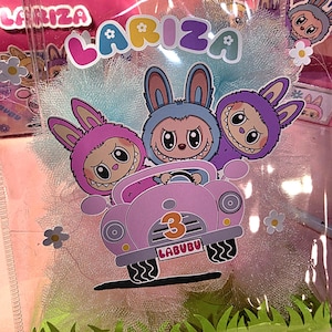 Transparent Labubu bag decorated on both sides Labubu Favor Bag Personalized, Labubu Favor Bag, Gift bag.