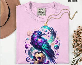 Crow Gothic Skull Shirt Raven Skull Tshirt Gothic Crow Lovers Dark Aesthetic Tee Halloween Gift for Witch Dark Crow Gift Occult Enthusiast