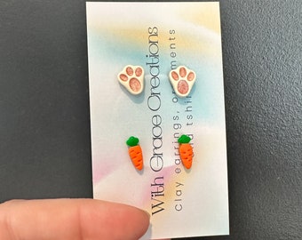 bunny paws and carrot stud pack, Easter stud pack, hypoallergenic posts