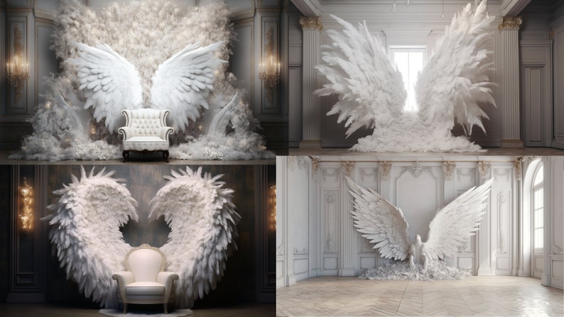 12 Digital White Angel Wings Backdrops, Backgrounds, Maternity Backdrop ...