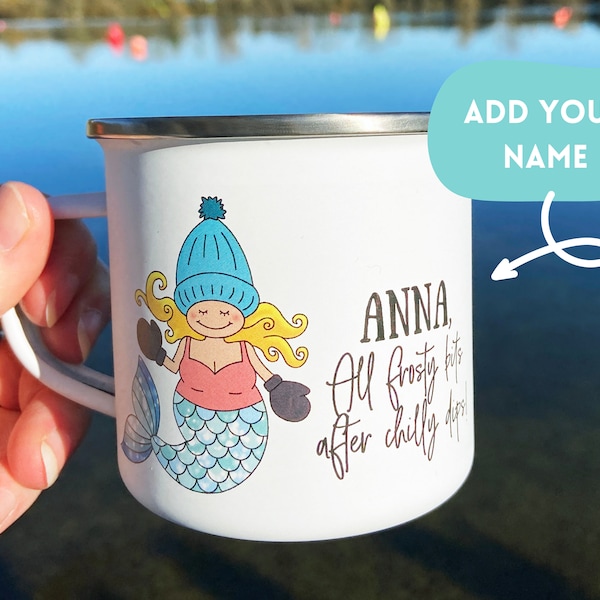 Personalised All Frosty Bits After Chilly Dips Enamel Mug