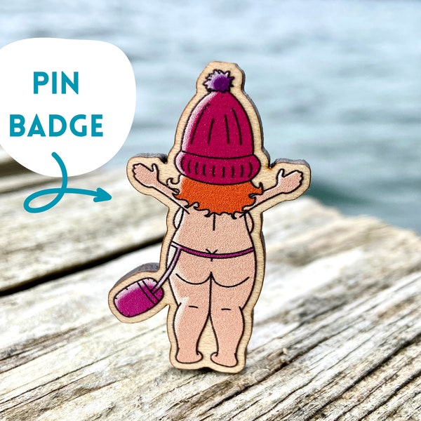 Skinny Dipper Wooden Pin Badge