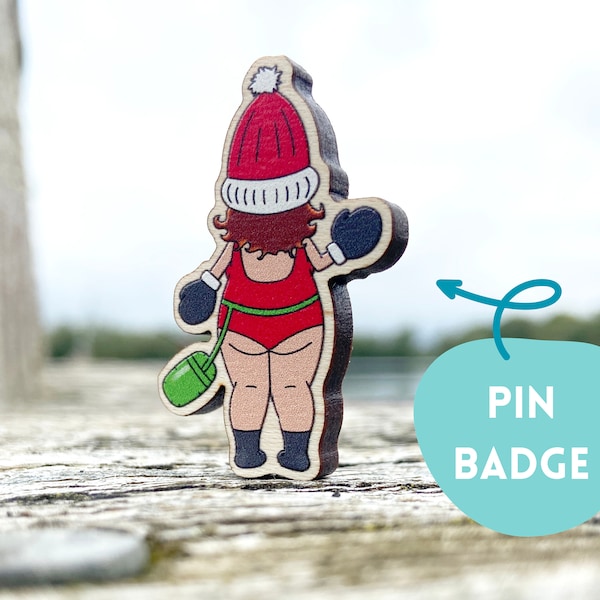 Christmas Wild Swimmer Wooden Pin Badge