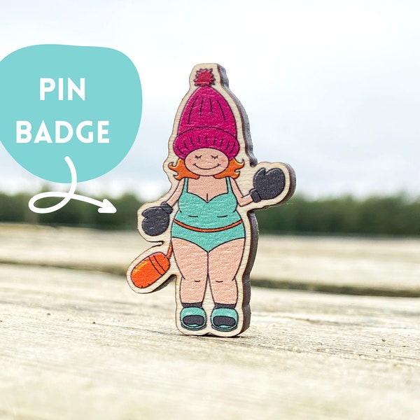 Cold Water Swimmer Wooden Pin Badge