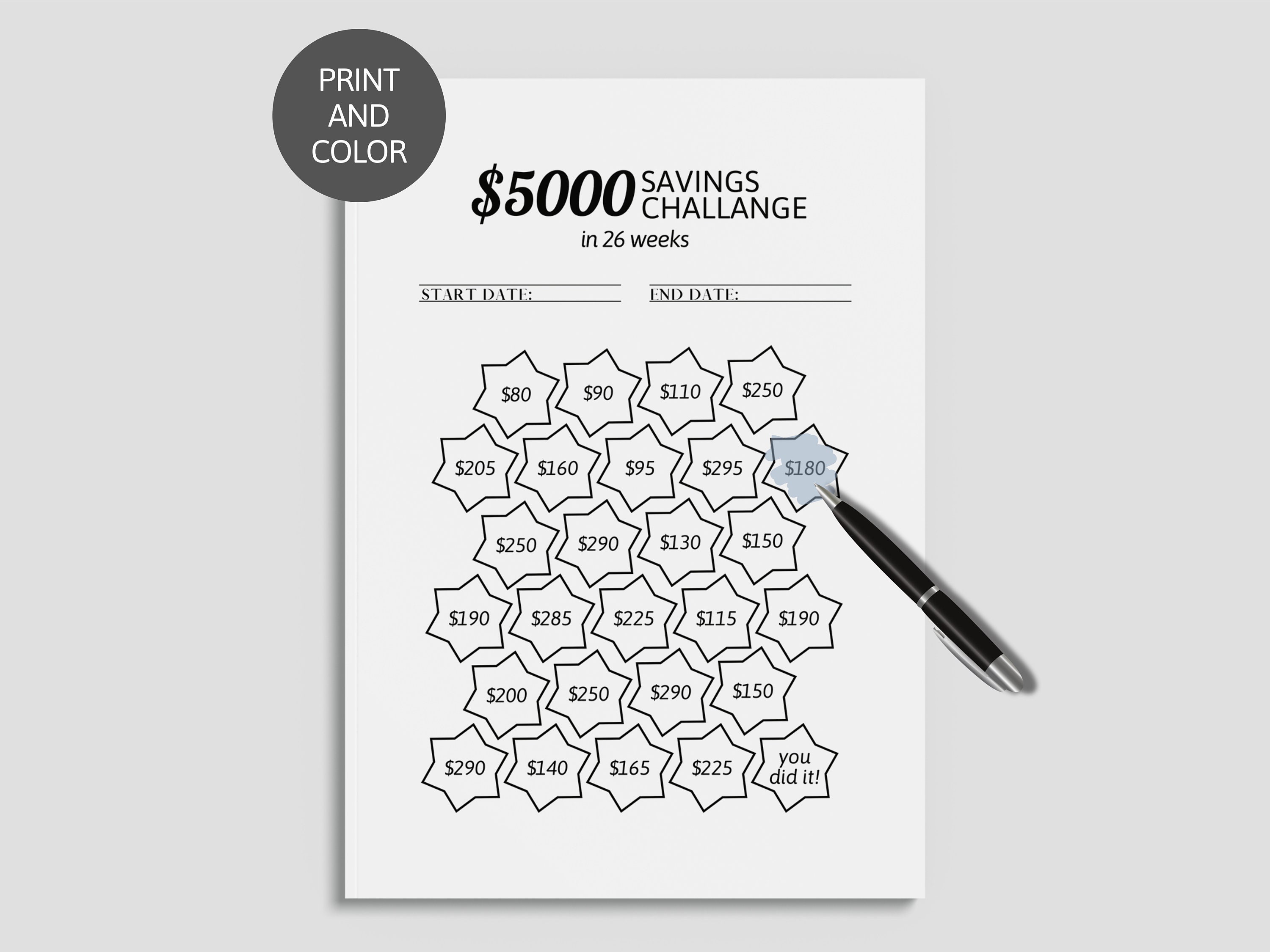 5000 Savings Challenge Printable, 5,000 Savings Challenge, Money ...