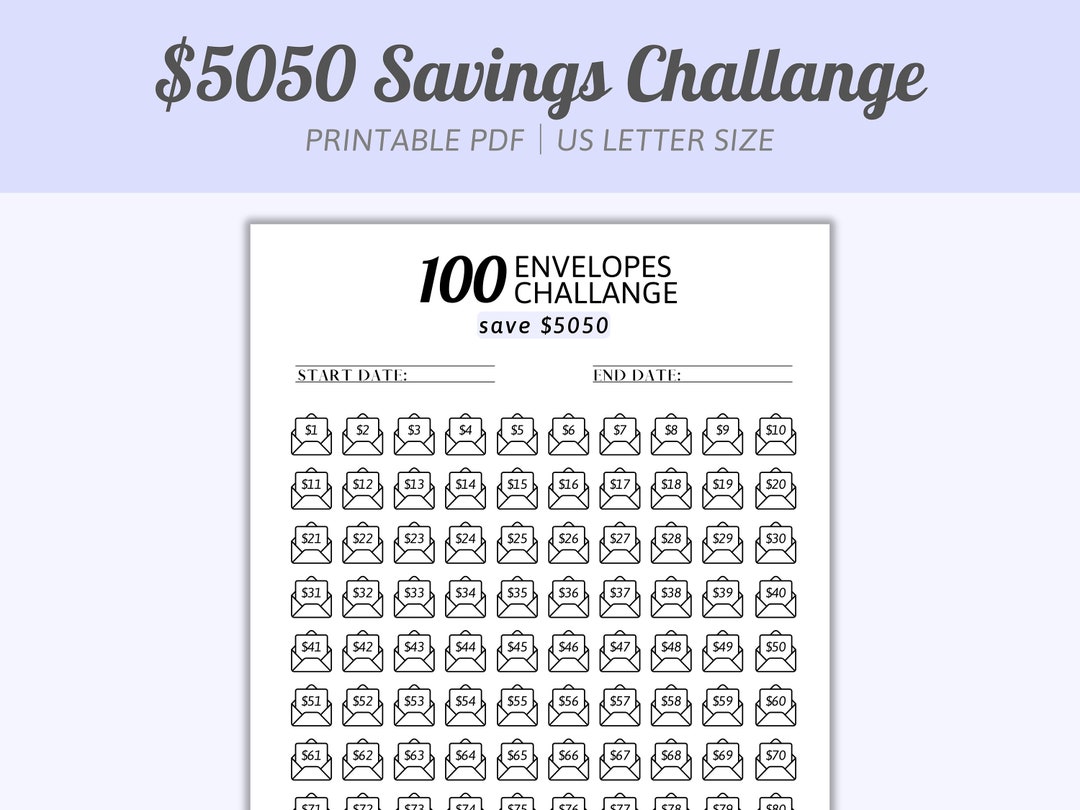 100 Envelope Challenge Printable 5050 Savings Challange - Etsy
