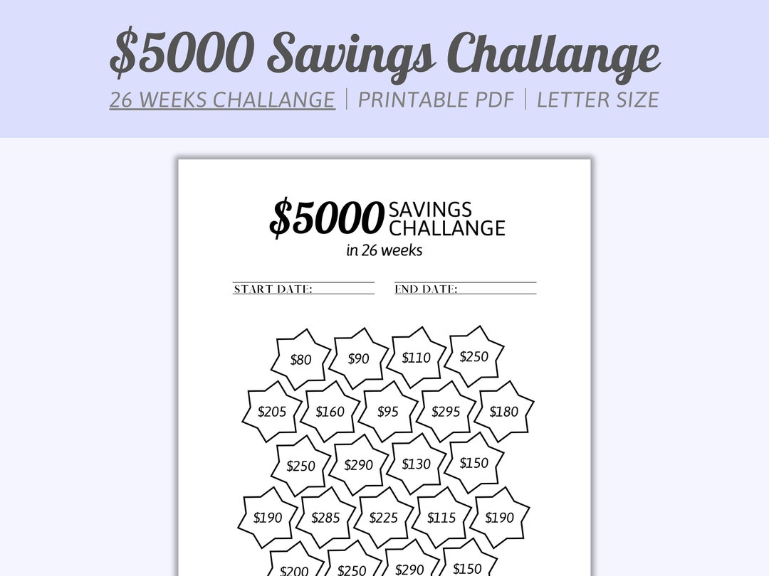 5000 Savings Challenge Printable, 5,000 Savings Challenge, Money ...