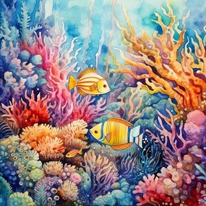 Underwater Watercolor Art - Sea Life Collection - 4K JPEG Files - Set of 8 Instant Download