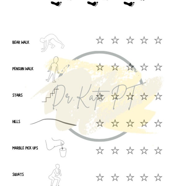 Kids Toe Walking Exercises Physical Therapy Handout and Exercise Chart