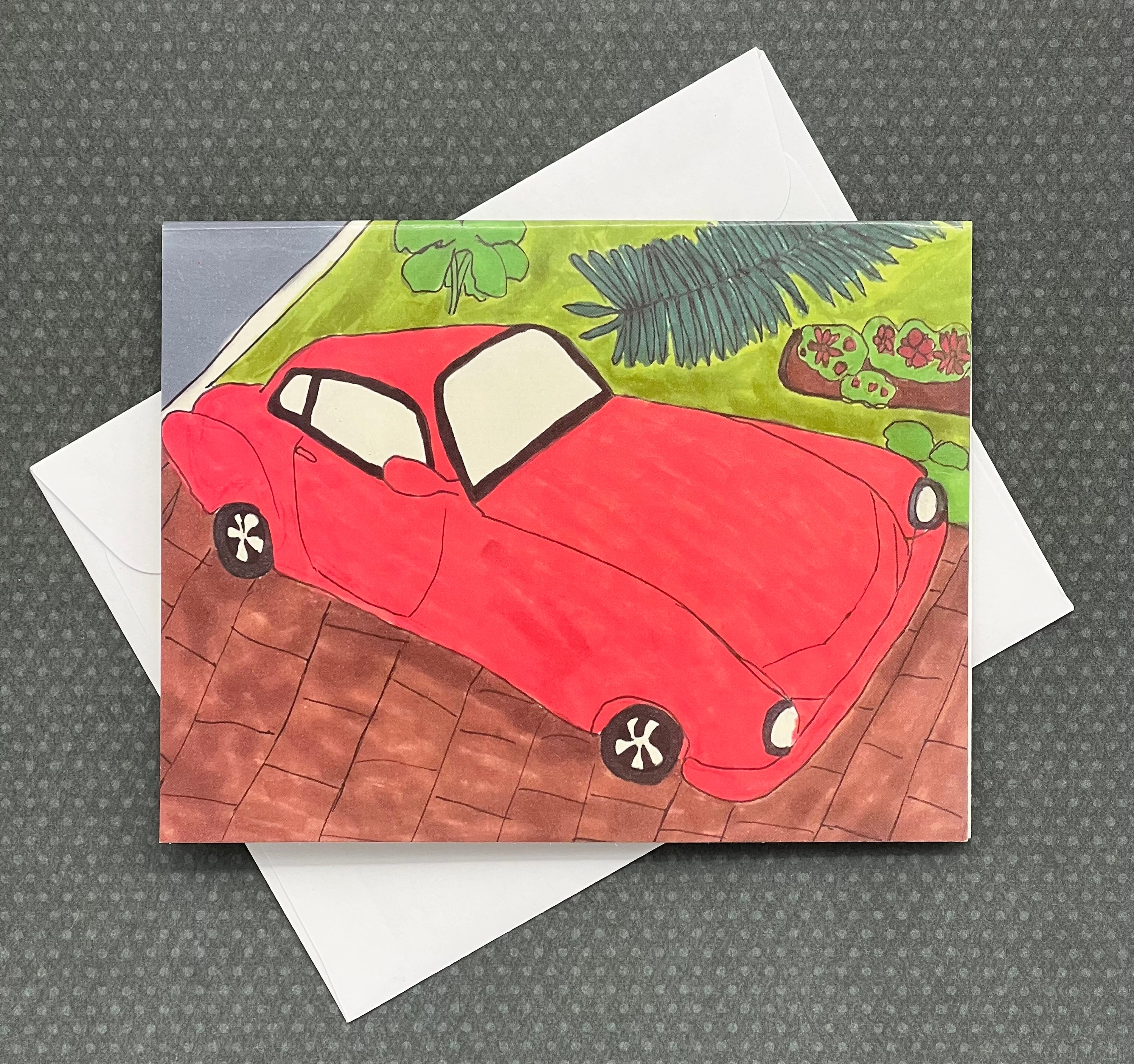 Red VW Karmann Ghia Note Card for Birthday, Thank You, Red Car, Retro ...