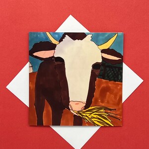 Tarjeta de vaca caprichosa, cumpleaños con temática de granja, nota de agradecimiento de vaca, cuento infantil de vaca, cumpleaños de vaca, tarjeta para papá, hecha a mano, artista sordo, idioma