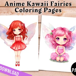 Anime Kawaii Feen Malvorlagen, druckbare PDF-Datei,Malbuch für Erwachsene,Erwachsene Kinder Malvorlagen,druckbare Malvorlagen