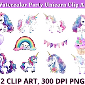 Unicorn Watercolor Clip Art, Rainbow Unicorn, Unicorn Birthday Party,Baby Shower, Animal Clipart,Nursery Clipart,PNG Graphics,Commercial Use