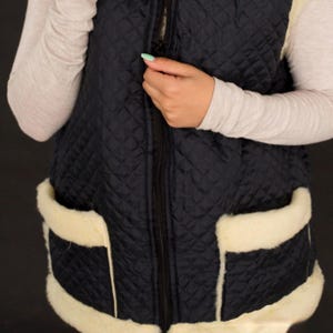 Quilted Vest Made of 100% Sheep&#39;s Wool with Soft Lining - Navy Blue, Sizes S-XXL, Warm, Reversible Outdoor Vest with Pockets