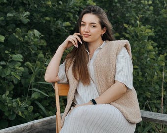 Wool vest 100% virgin wool - Size XS - XXXL - Lambswool Merino wool beige Soft and warm merino wool vest Handmade Women's