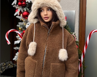 Women's Wool Jacket Winter Jacket Made of Sheep's Wool LUMI Wool Teddy Jacket, Merino Wool Coat for Women - Warm Autumn/Winter Gift for Her