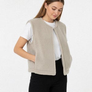 Gilet in lana merino 100% gilet in pile Teddy da donna – Gilet con cerniera – XS–L – Gilet in lana merino caldo senza fodera Gilet Nora