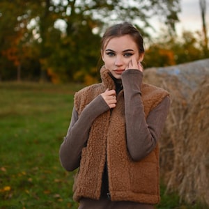 Wool vest 100% WOOL New wool - Size XS - XXXL - Lambswool Merino wool Merino Brown Soft and warm Merino wool vest