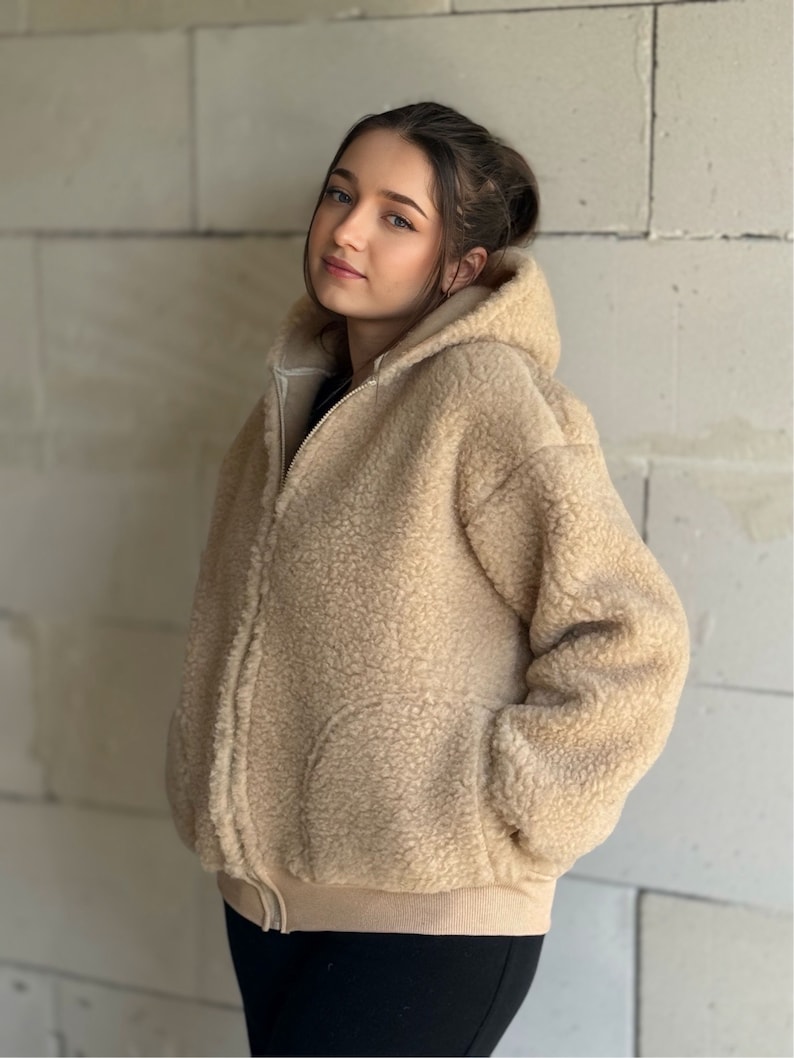 Wolljacke MERINO Lammwolle Größe S XL 100% Merinowolle Jacke mit Kapuze aus Schafwolle NEU Bild 4