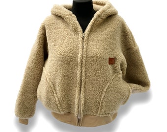 Wolljacke MERINO Lammwolle Größe S - XL 100% Merinowolle Jacke mit Kapuze aus Schafwolle NEU