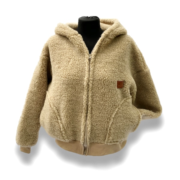 Wolljacke MERINO Lammwolle Größe S - XL 100% Merinowolle Jacke mit Kapuze aus Schafwolle NEU