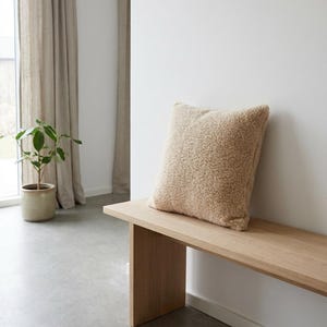 Beige Teddy Pillow Cover | Boucle Cushion | Minimalist Home Decor | Neutral Throw Pillow | Cozy Sofa Pillow image 5