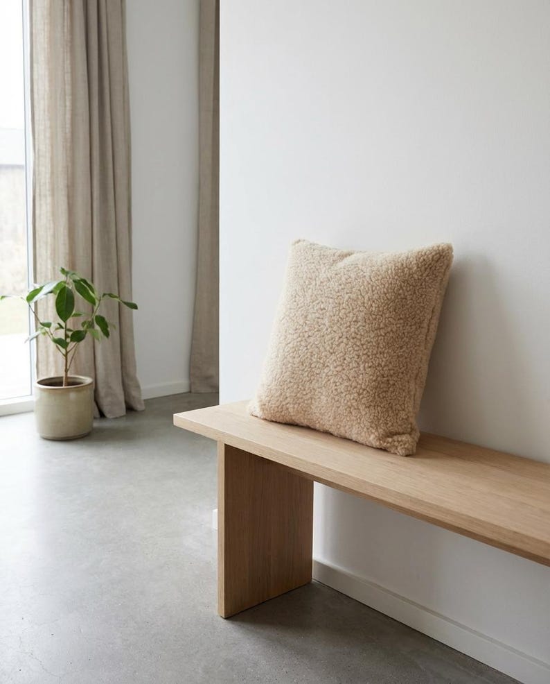 Beige Teddy Pillow Cover | Boucle Cushion | Minimalist Home Decor | Neutral Throw Pillow | Cozy Sofa Pillow image 5