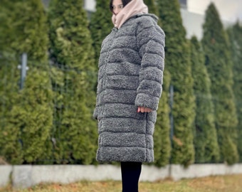 Pelzmantel aus Schurwolle Wollmantel Pelzjacke Damen Mantel Wolljacke Wolljacke Wollmantel Damen  Lammwolle 100% Wolle Jacke aus Schafwolle