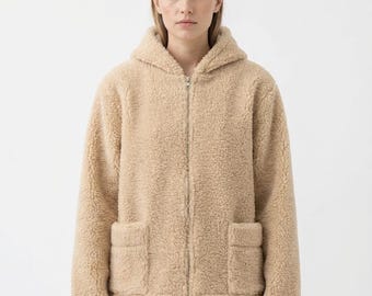 Merino wool jacket, lambswool, sizes S - XXXL, 100% merino wool, hooded jacket made of sheep's wool, natural women's wool, boiled wool